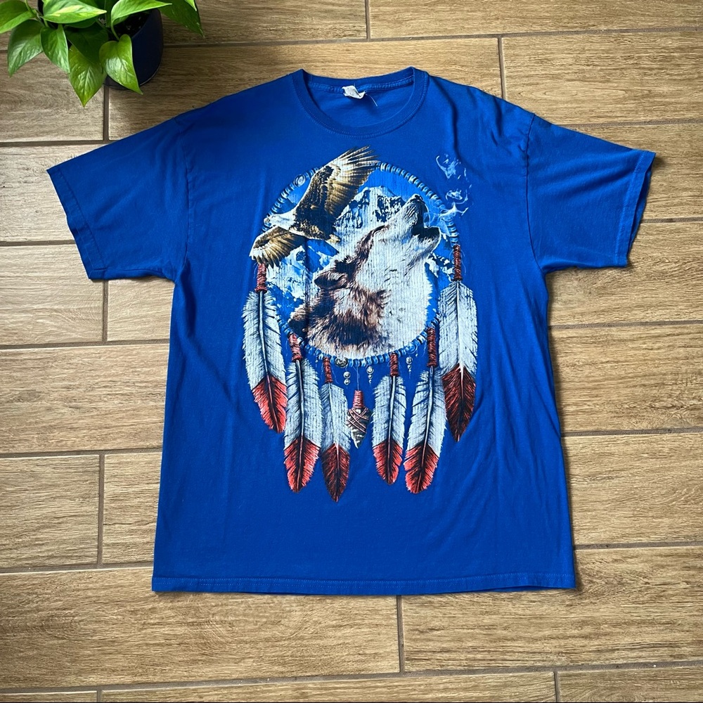Native American Dreamcatcher Wolf Eagle T-shirt. Size XL